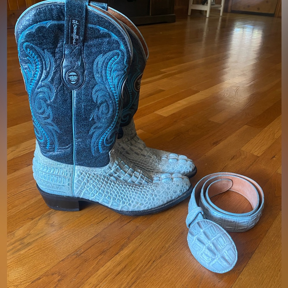 El General Horn Back (crocodile) Cowboy Boots and matching belt